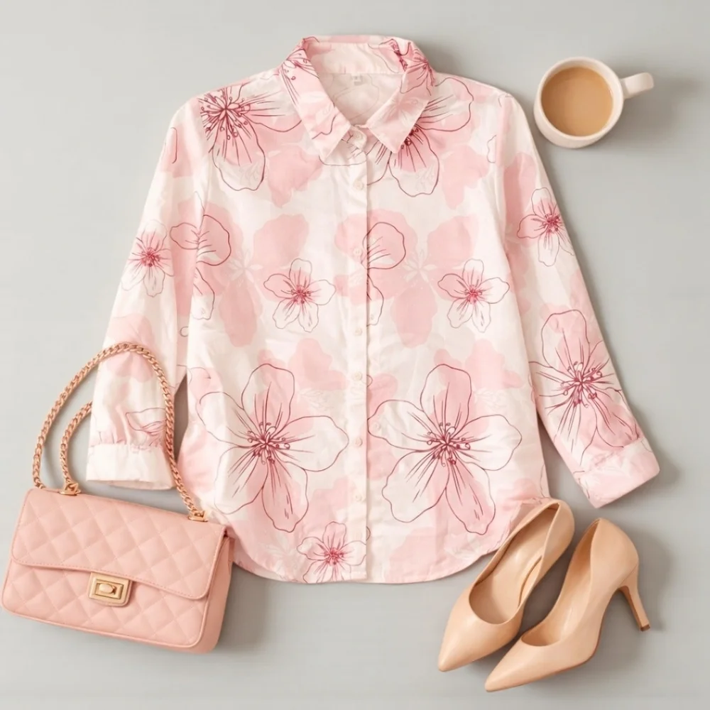 Pink Floral Button-Up Blouse – SMALL - NWOT - Picture 4 of 9